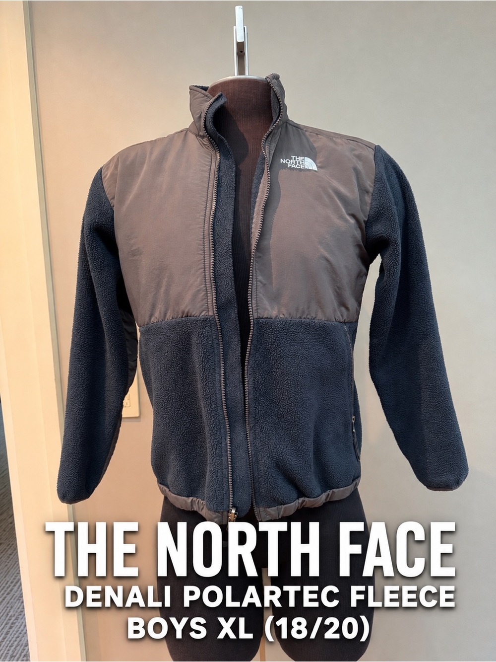 The North Face Boys XL 18/20 Denali Polartec Fleece Jacket Blue Gray Full Zip